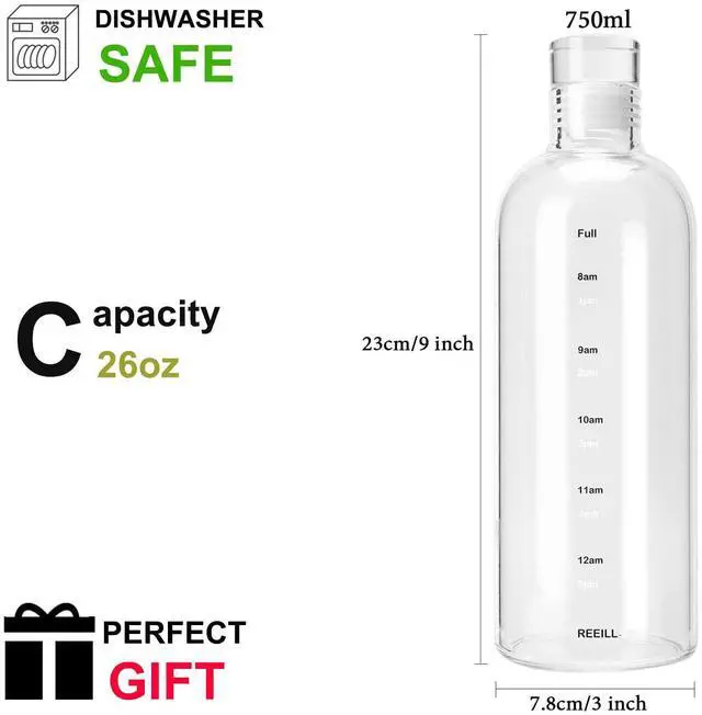 Alt view image 2 of 7 - Clear Glass Water Bottles With Time Marker Non-slip Sleeve And Lids, Reusable Glass Drinking Bottles, Drink Water Bottle 26 OzSuitable For Drinks, Juices, Sodas, Coke, As Gifts Etc.(750ml)