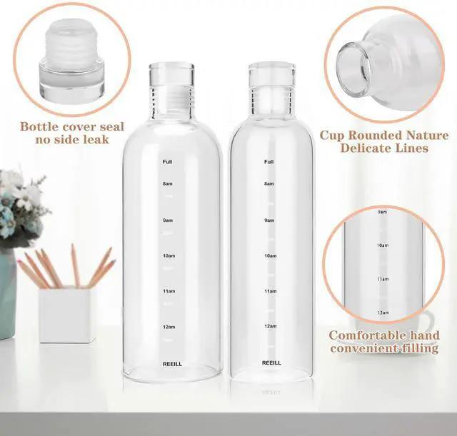Alt view image 3 of 7 - Clear Glass Water Bottles With Time Marker Non-slip Sleeve And Lids, Reusable Glass Drinking Bottles, Drink Water Bottle 26 OzSuitable For Drinks, Juices, Sodas, Coke, As Gifts Etc.(750ml)