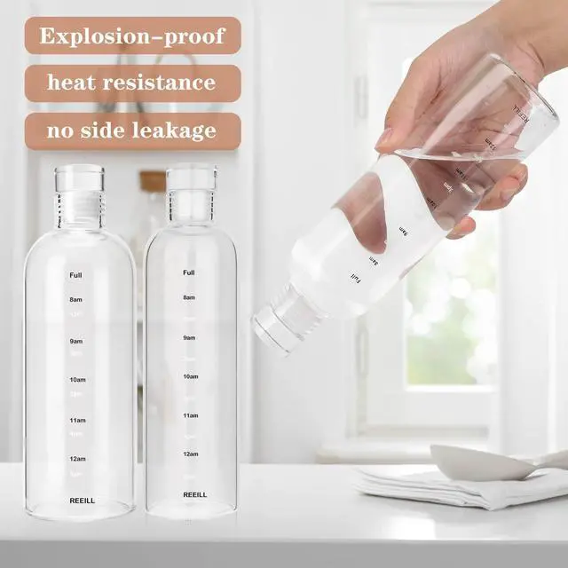 Alt view image 4 of 7 - Clear Glass Water Bottles With Time Marker Non-slip Sleeve And Lids, Reusable Glass Drinking Bottles, Drink Water Bottle 26 OzSuitable For Drinks, Juices, Sodas, Coke, As Gifts Etc.(750ml)