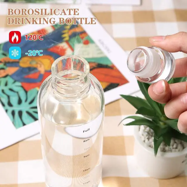 Alt view image 5 of 7 - Clear Glass Water Bottles With Time Marker Non-slip Sleeve And Lids, Reusable Glass Drinking Bottles, Drink Water Bottle 26 OzSuitable For Drinks, Juices, Sodas, Coke, As Gifts Etc.(750ml)