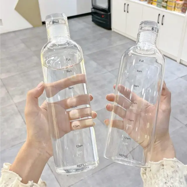Alt view image 6 of 7 - Clear Glass Water Bottles With Time Marker Non-slip Sleeve And Lids, Reusable Glass Drinking Bottles, Drink Water Bottle 26 OzSuitable For Drinks, Juices, Sodas, Coke, As Gifts Etc.(750ml)