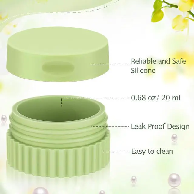 Alt view image 5 of 7 - Travel Containers for Toiletries 0.68 Oz/20 ml Small Silicone Cream Jar with Lid Mini Leakproof Lotion Jar Refillable Travel Cosmetic Container for Face Body Skin Cream (Green Color)