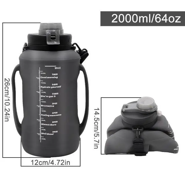 Alt view image 2 of 7 - Collapsible Silicone Water Bottle with Straw, BPA-Free, Foldable Travel Bottle Portable for Gym, Hiking, Camping (Black)