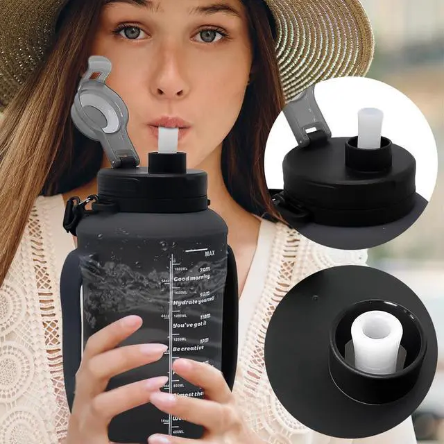 Alt view image 4 of 7 - Collapsible Silicone Water Bottle with Straw, BPA-Free, Foldable Travel Bottle Portable for Gym, Hiking, Camping (Black)