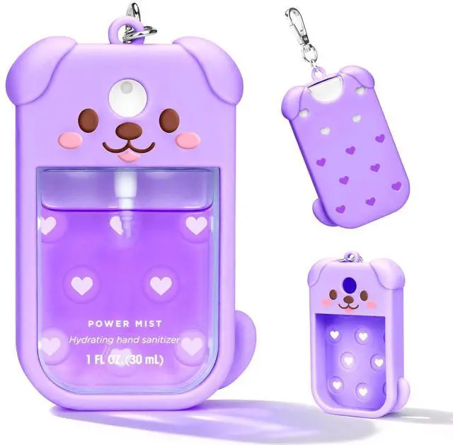 Main image of Dog Silicone Case for Touchland Hand Sanitizer Spray with Keychain, Compatible with Power Mist & Glow Mist 1 FL Oz/30ML for Touchland Case, Cute Travel Cover Sleeve Purple