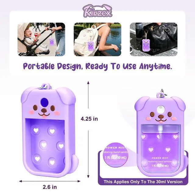 Alt view image 2 of 6 - Dog Silicone Case for Touchland Hand Sanitizer Spray with Keychain, Compatible with Power Mist & Glow Mist 1 FL Oz/30ML for Touchland Case, Cute Travel Cover Sleeve Purple
