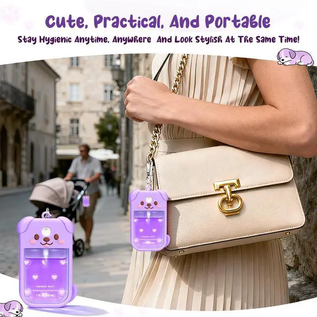 Alt view image 3 of 6 - Dog Silicone Case for Touchland Hand Sanitizer Spray with Keychain, Compatible with Power Mist & Glow Mist 1 FL Oz/30ML for Touchland Case, Cute Travel Cover Sleeve Purple