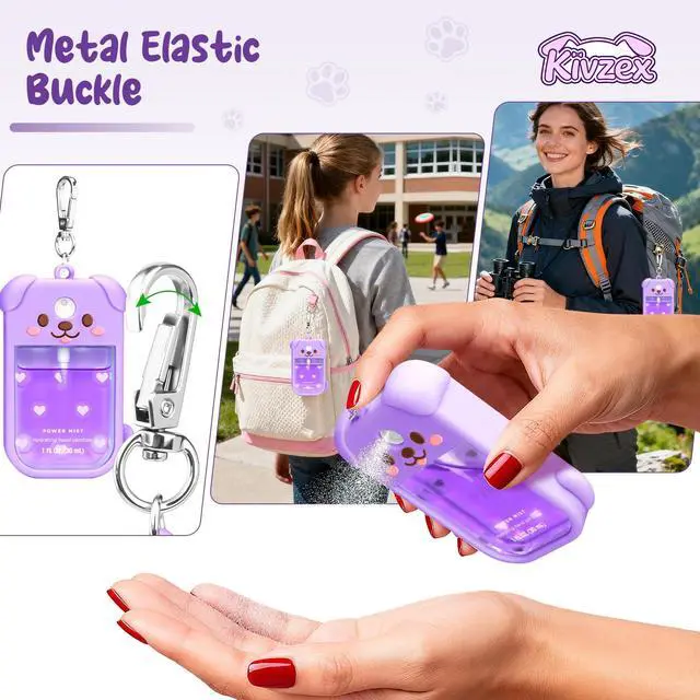 Alt view image 4 of 6 - Dog Silicone Case for Touchland Hand Sanitizer Spray with Keychain, Compatible with Power Mist & Glow Mist 1 FL Oz/30ML for Touchland Case, Cute Travel Cover Sleeve Purple