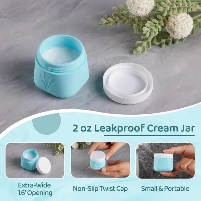 Alt view image 2 of 7 - travel bottles for toiletries 8 Pack, Leak proof Travel Size Toiletries Containers with toiletry bag, Squeezable Silicone Bottles & Cream Jars, Travel Essentials BPA-Free kit for Shampoo