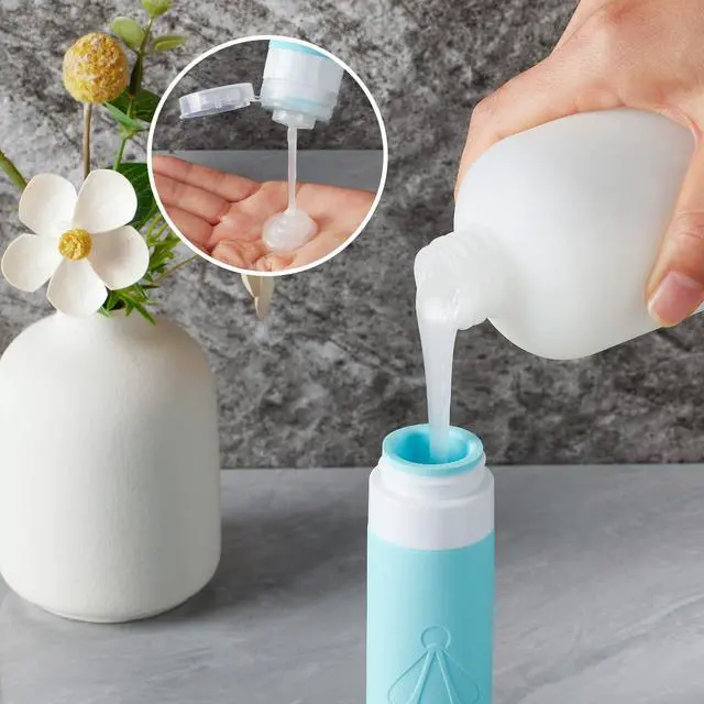 Alt view image 3 of 7 - travel bottles for toiletries 8 Pack, Leak proof Travel Size Toiletries Containers with toiletry bag, Squeezable Silicone Bottles & Cream Jars, Travel Essentials BPA-Free kit for Shampoo