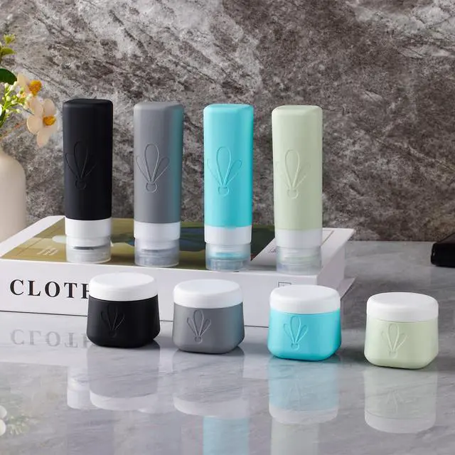 Alt view image 5 of 7 - travel bottles for toiletries 8 Pack, Leak proof Travel Size Toiletries Containers with toiletry bag, Squeezable Silicone Bottles & Cream Jars, Travel Essentials BPA-Free kit for Shampoo