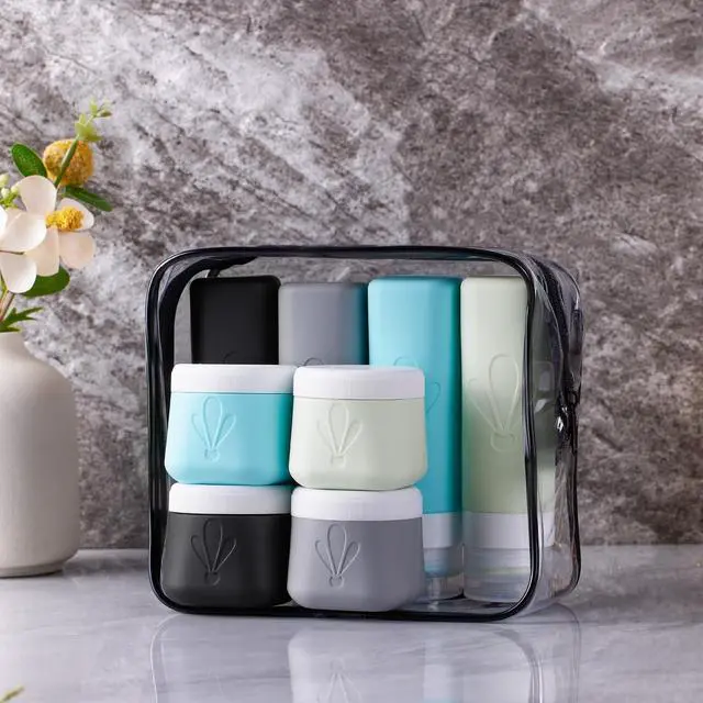 Alt view image 6 of 7 - travel bottles for toiletries 8 Pack, Leak proof Travel Size Toiletries Containers with toiletry bag, Squeezable Silicone Bottles & Cream Jars, Travel Essentials BPA-Free kit for Shampoo