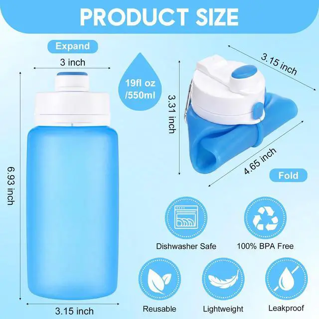 Alt view image 2 of 7 - Silicone Collapsible Water Bottle Portable Foldable Water Bottle Leakproof with Carabiner Reusable Lightweight for Travel Sport Hiking Camping Cycling Office(Multicolored)
