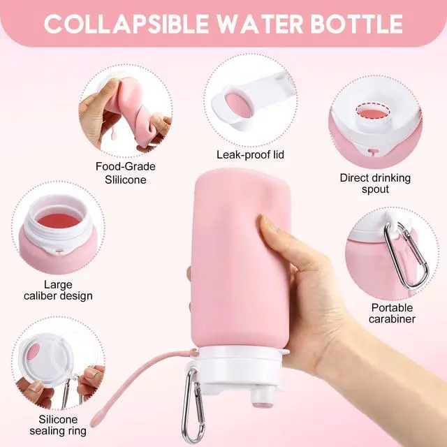 Alt view image 3 of 7 - Silicone Collapsible Water Bottle Portable Foldable Water Bottle Leakproof with Carabiner Reusable Lightweight for Travel Sport Hiking Camping Cycling Office(Multicolored)