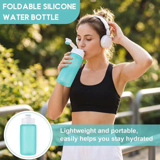 Alt view image 4 of 7 - Silicone Collapsible Water Bottle Portable Foldable Water Bottle Leakproof with Carabiner Reusable Lightweight for Travel Sport Hiking Camping Cycling Office(Multicolored)