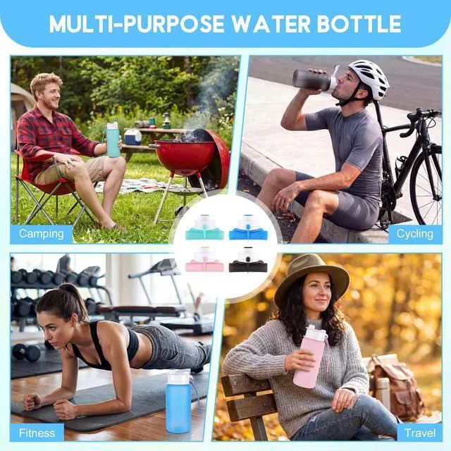 Alt view image 6 of 7 - Silicone Collapsible Water Bottle Portable Foldable Water Bottle Leakproof with Carabiner Reusable Lightweight for Travel Sport Hiking Camping Cycling Office(Multicolored)