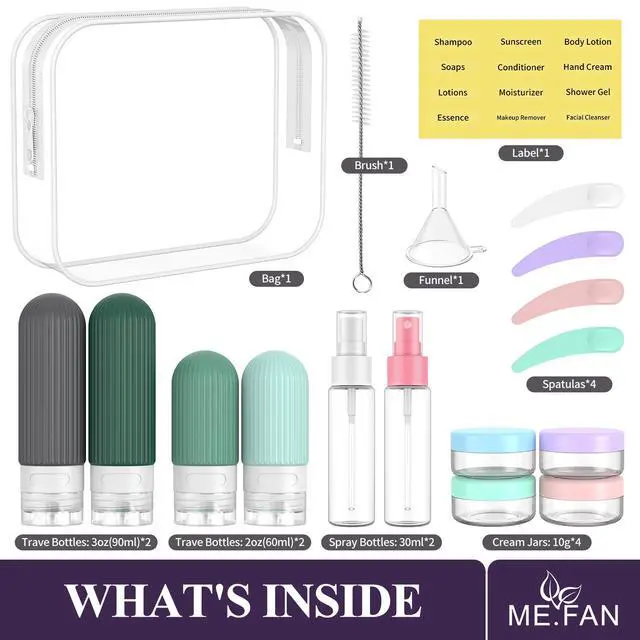 Alt view image 2 of 7 - Travel Bottles for Toiletries,18 Pack Silicone Portable Size Bottle, TSA Approved Refillable Cosmetic Container Kits for Conditioner, Shampoo, Lotion,Face Cream - Blue