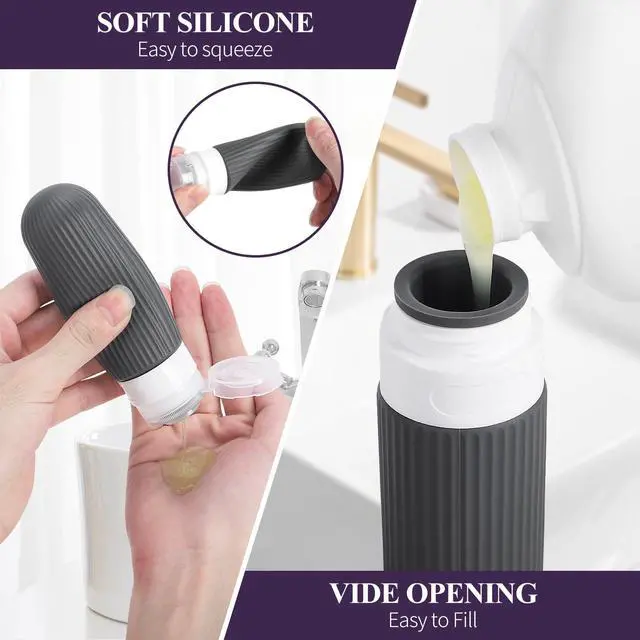 Alt view image 3 of 7 - Travel Bottles for Toiletries,18 Pack Silicone Portable Size Bottle, TSA Approved Refillable Cosmetic Container Kits for Conditioner, Shampoo, Lotion,Face Cream - Blue