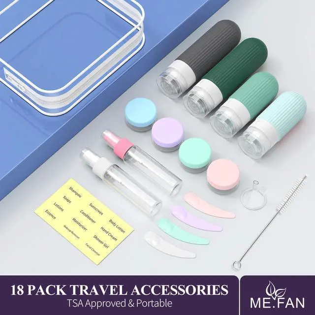 Alt view image 6 of 7 - Travel Bottles for Toiletries,18 Pack Silicone Portable Size Bottle, TSA Approved Refillable Cosmetic Container Kits for Conditioner, Shampoo, Lotion,Face Cream - Blue