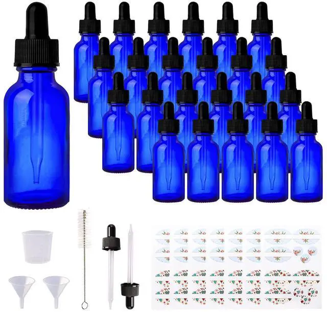 Main image of Cobalt Blue Glass Bottles with Glass Eye Droppers