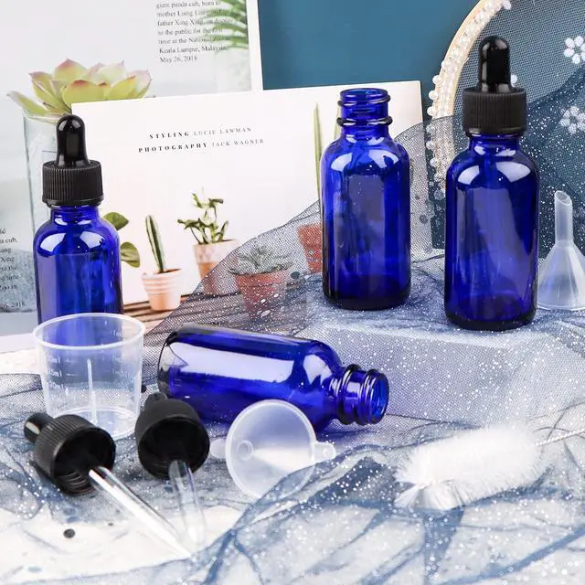 Alt view image 7 of 7 - Cobalt Blue Glass Bottles with Glass Eye Droppers