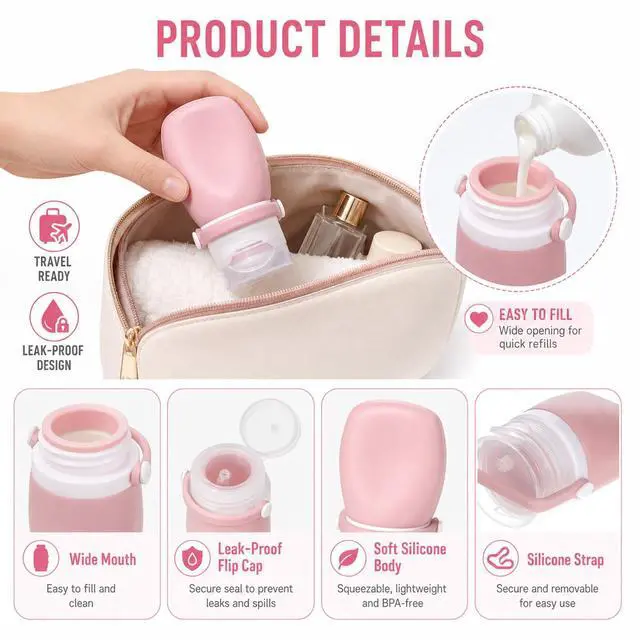 Alt view image 3 of 7 - 1 oz Silicone Travel Bottles, 4Pcs Leakproof Squeeze Bottle TSA Approved Travel Size Containers Shampoo Bottles Lotion Container for Toiletries Conditioner Salad Dressing Conditioner Liquid Toothpaste