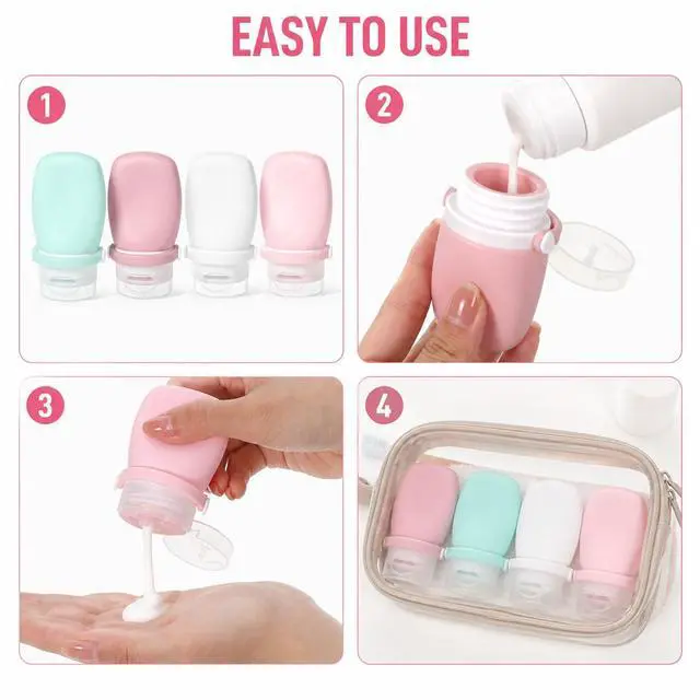 Alt view image 4 of 7 - 1 oz Silicone Travel Bottles, 4Pcs Leakproof Squeeze Bottle TSA Approved Travel Size Containers Shampoo Bottles Lotion Container for Toiletries Conditioner Salad Dressing Conditioner Liquid Toothpaste