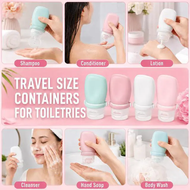 Alt view image 7 of 7 - 1 oz Silicone Travel Bottles, 4Pcs Leakproof Squeeze Bottle TSA Approved Travel Size Containers Shampoo Bottles Lotion Container for Toiletries Conditioner Salad Dressing Conditioner Liquid Toothpaste