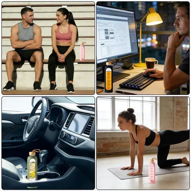 Alt view image 7 of 7 - Glass Water Bottle, Portable Fitness Water Bottles with Silicone Sleeve, Lead-free Reusable Water Bottle Glass for Gym Office Travel, Creative gifts for fitness enthusiasts (Green)