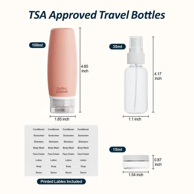 Alt view image 2 of 7 - TSA Approved Travel Bottles Set - 3.4 oz Silicone Containers