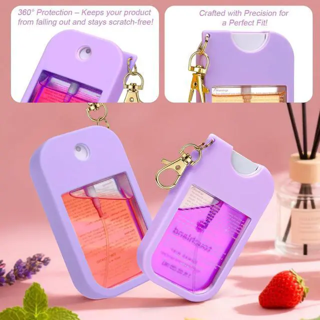 Alt view image 4 of 7 - Silicone Case Compatible with Touchland Hand Sanitizer Spray, Protective Case with Keychain for Power Mist and Glow Mist 1 fl oz 30ml, Hand Sanitizer Spray Accessory purple