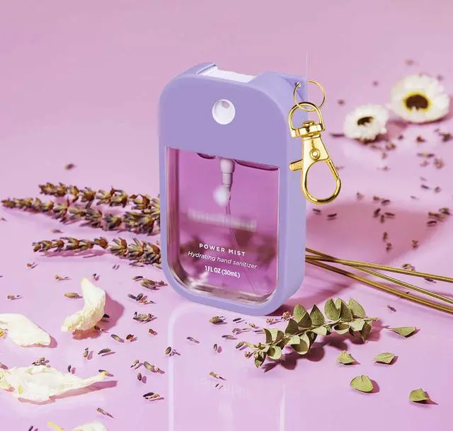 Alt view image 6 of 7 - Silicone Case Compatible with Touchland Hand Sanitizer Spray, Protective Case with Keychain for Power Mist and Glow Mist 1 fl oz 30ml, Hand Sanitizer Spray Accessory purple