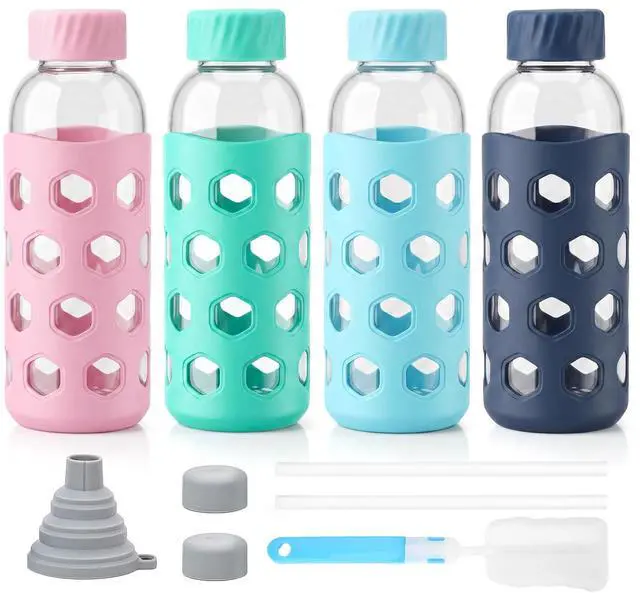 Main image of Glass Juice Bottles with Lids, 4 Pack