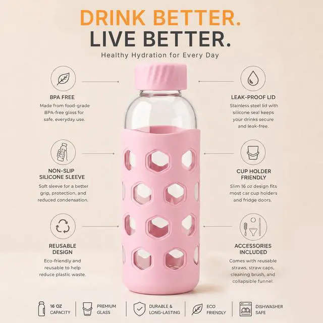 Alt view image 3 of 7 - Glass Juice Bottles with Lids, 4 Pack