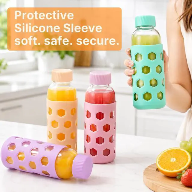 Alt view image 4 of 7 - Glass Juice Bottles with Lids, 4 Pack