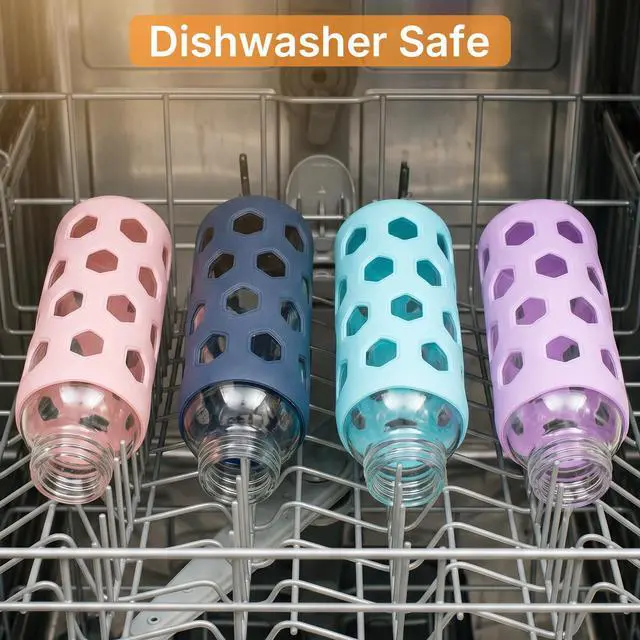 Alt view image 7 of 7 - Glass Juice Bottles with Lids, 4 Pack