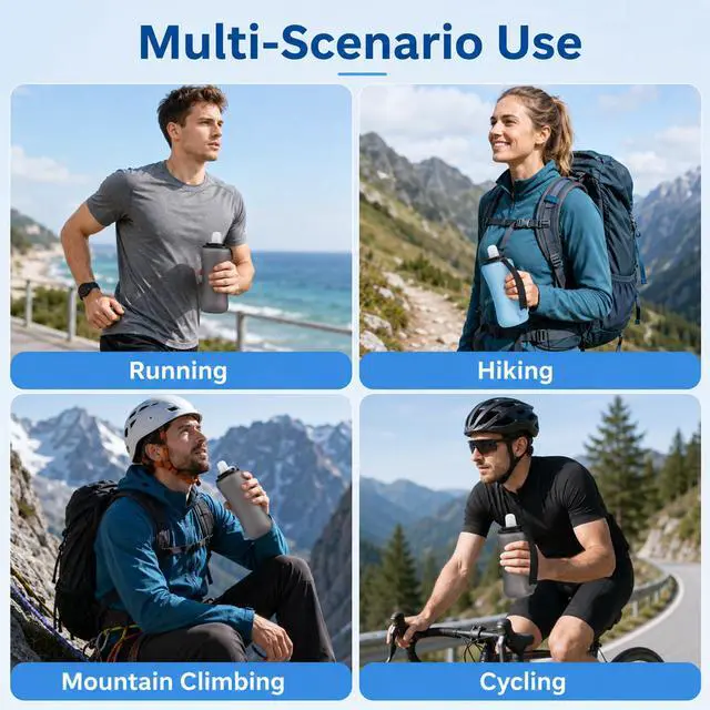 Alt view image 6 of 7 - Running Water Bottle 350ml, Collapsible Silicone Water Bottle with Strap, Leak-Proof, for Running, Hiking, Cycling, Travel (Black)