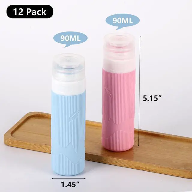 Alt view image 3 of 7 - Travel Toiletry Bottles - 3oz Leakproof Silicone Containers, Refillable Travel Accessories for Shampoo, Conditioner, Lotion, 4 Colors