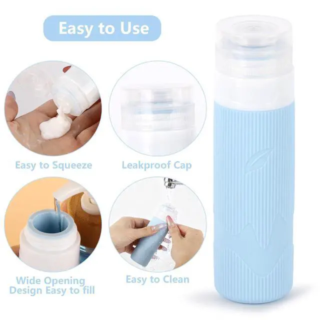 Alt view image 4 of 7 - Travel Toiletry Bottles - 3oz Leakproof Silicone Containers, Refillable Travel Accessories for Shampoo, Conditioner, Lotion, 4 Colors