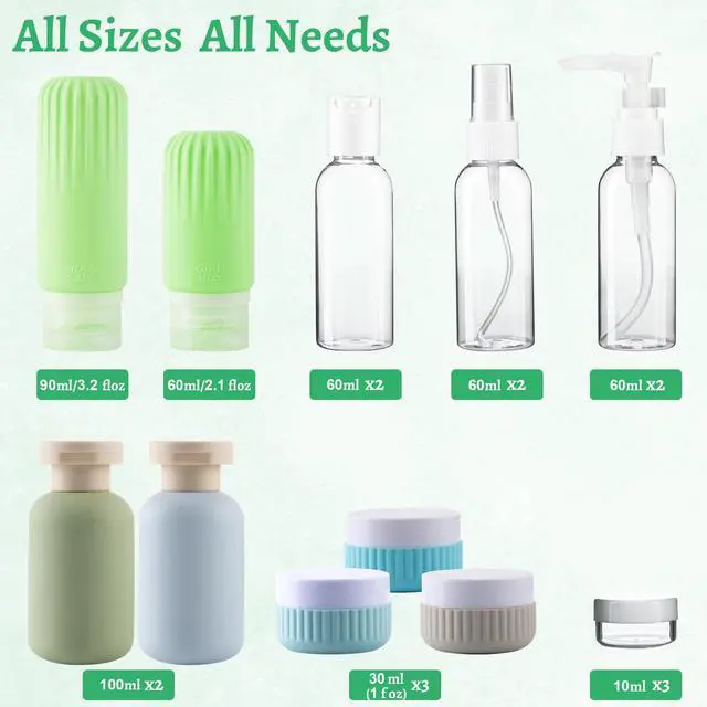Alt view image 2 of 7 - Travel Bottles for Toiletries, 25 Pack TSA Approved Travel Size Containers for Toiletries, Leak Proof Refillable & Squeezable Toiletry Bottles Kit with Clear Bag for Shampoo Lotion Cream Conditioner