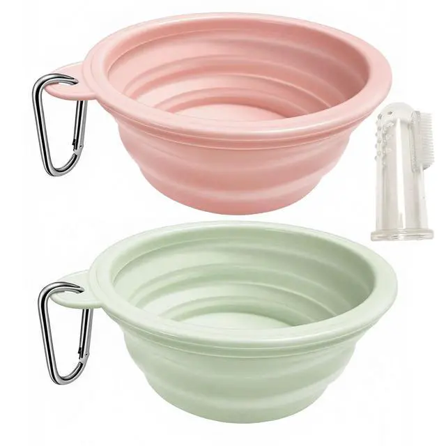 Alt view image 2 of 7 - Portable Silicone Collapsible Dog Bowls, 2 Pack Dog Bowl Travel Collapsible Bowls Water Feeding Travel Bowl Cup Dish for Pet Dogs and Cats - with 2 Pack Carabiners