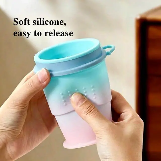 Alt view image 2 of 7 - Foldable Silicone Ice Ball Cup with Straw, 2, Gradient Green & Pink