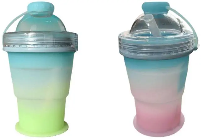 Main image of Foldable Silicone Ice Ball Cup with Straw, 2, Gradient Green & Pink