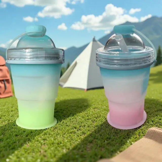 Alt view image 4 of 7 - Foldable Silicone Ice Ball Cup with Straw, 2, Gradient Green & Pink