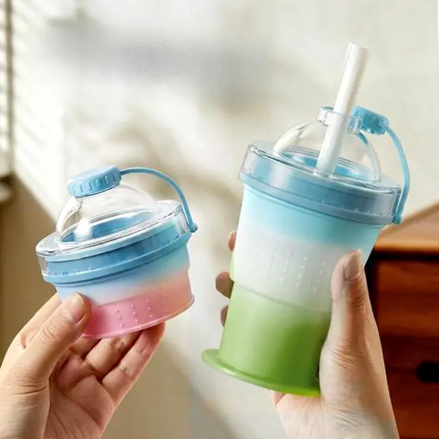Alt view image 3 of 7 - Foldable Silicone Ice Ball Cup with Straw, 2, Gradient Green & Pink