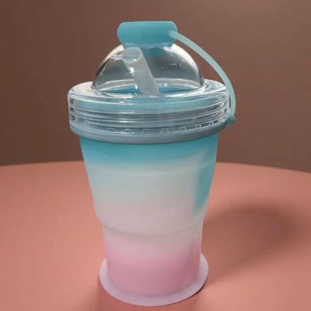 Alt view image 6 of 7 - Foldable Silicone Ice Ball Cup with Straw, 2, Gradient Green & Pink