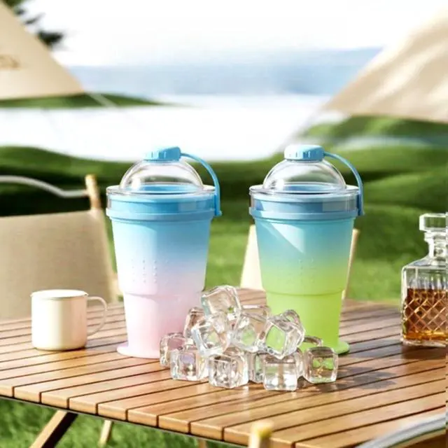Alt view image 7 of 7 - Foldable Silicone Ice Ball Cup with Straw, 2, Gradient Green & Pink