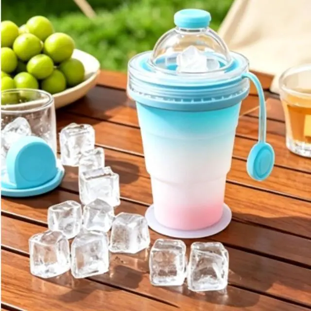 Alt view image 5 of 7 - Foldable Silicone Ice Ball Cup with Straw, 2, Gradient Green & Pink