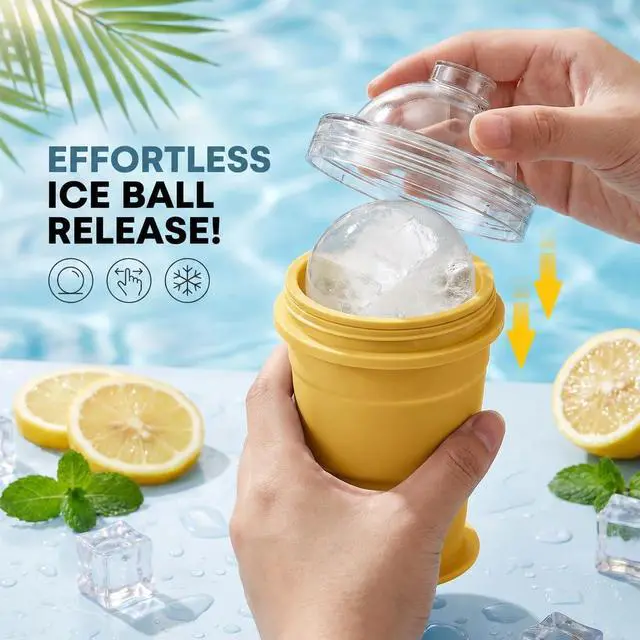 Alt view image 2 of 6 - Portable Collapsible Silicone Cup with Ice Ball Maker, Foldable Drinking Cup, BPA-Free, Leakproof, for Whiskey, Cocktails, Coffee(Yellow)