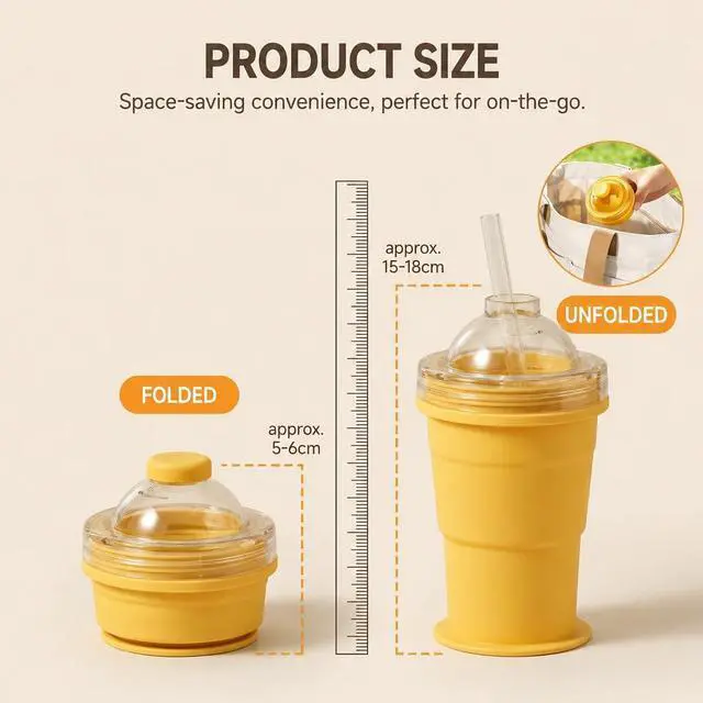 Alt view image 3 of 6 - Portable Collapsible Silicone Cup with Ice Ball Maker, Foldable Drinking Cup, BPA-Free, Leakproof, for Whiskey, Cocktails, Coffee(Yellow)